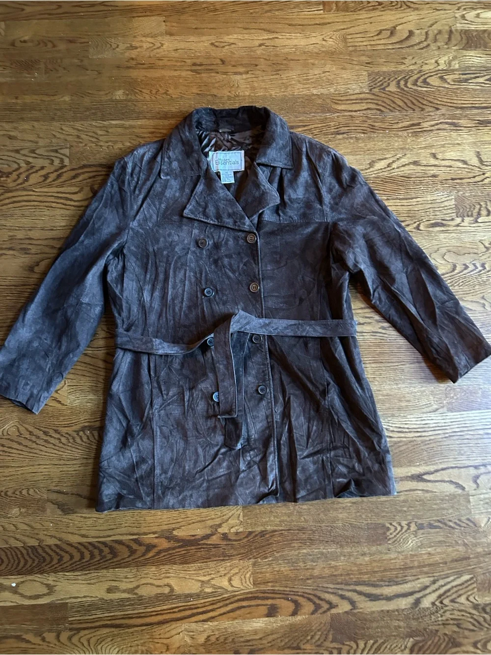 Modern Essentials Brown Genuine Suede Leather Trench Coat Women’s XL Belted - Picture 3 of 9